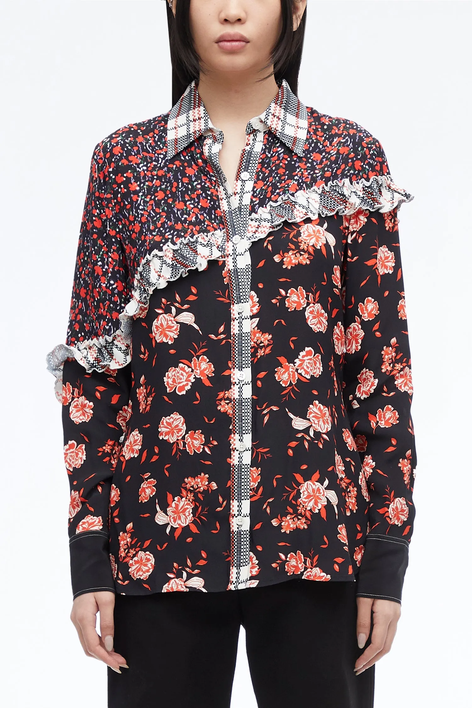 Floral Collage Ruffle Shirt