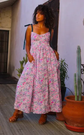 Floral Fantasia Print Tie-Strap Maxi Dress w/ Slit - Lavender/Multi