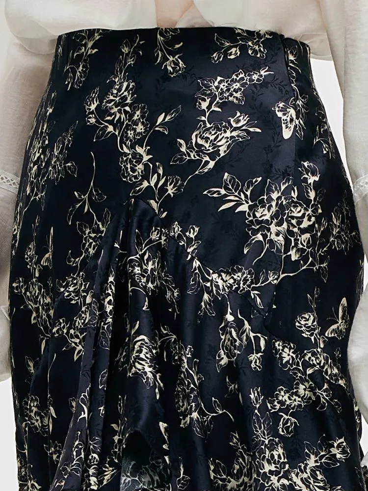 Floral Printed Ruffle Trim Women Half Skirt