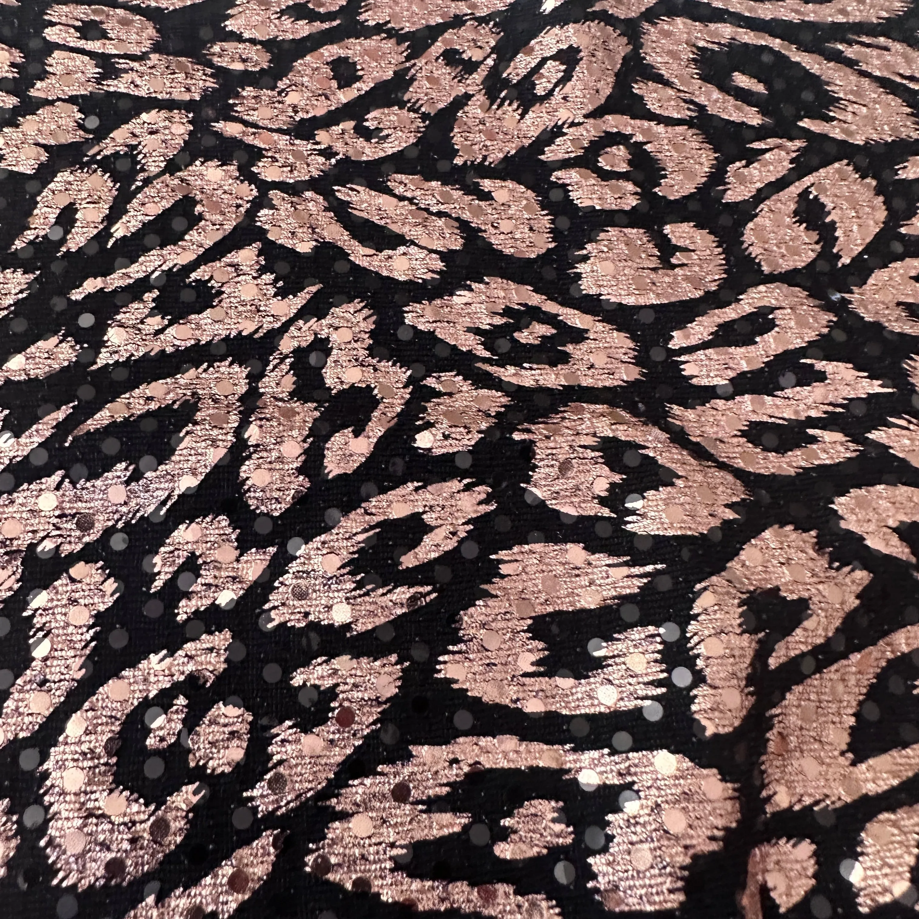 FS1202 Shiny Metallic Foil Leopard Lurex Nylon Stretch Fabric