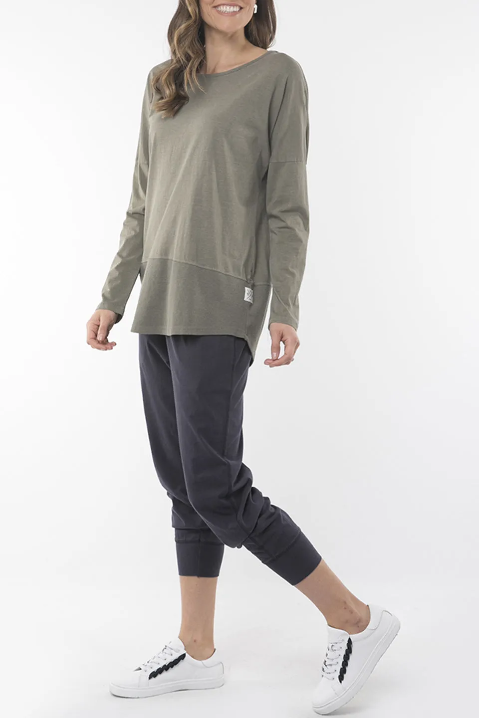 Fundamental Rib LS Wash Khaki Crew Tee