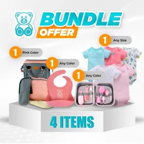 Gift Pack 10 -Baby Diaper Bag   BPA Free Bibs (Set of 2)   Baby Care Kit (8 Pieces)   Rompers Set (5 Piece)