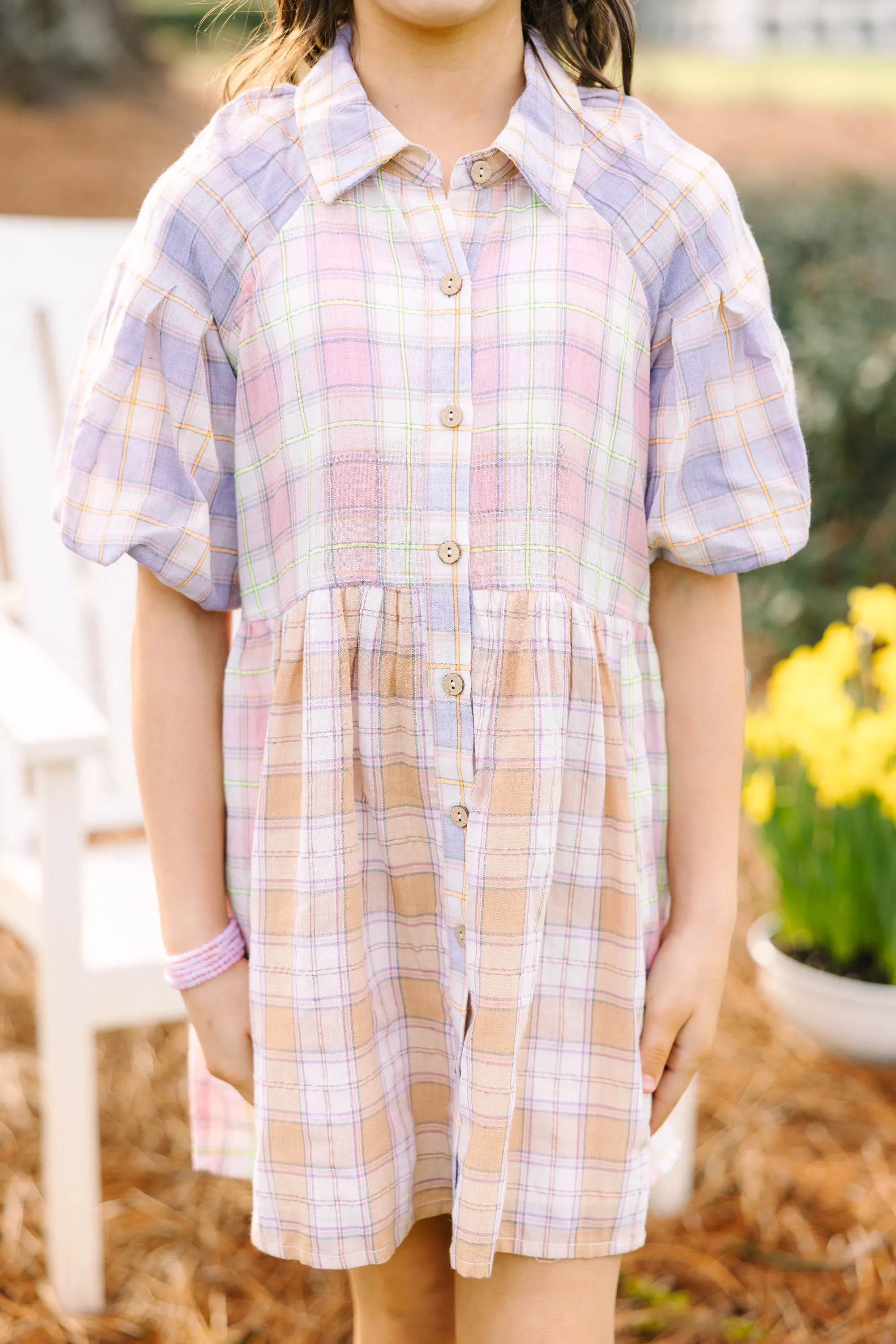 Girls: Happy Place Lavender Purple Plaid Dress