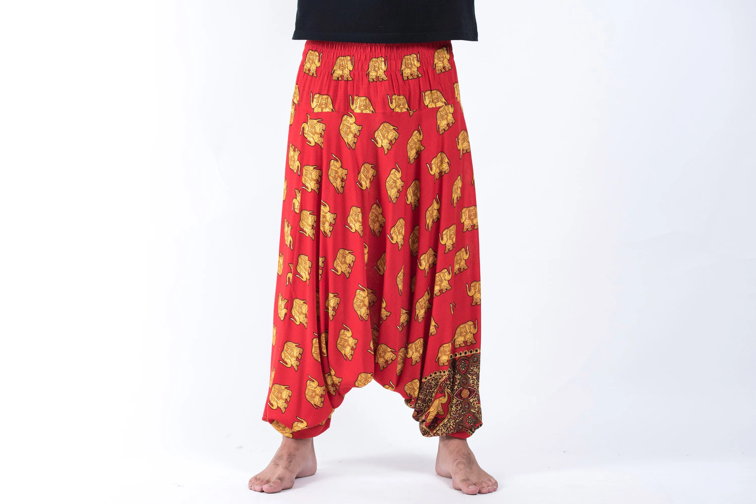 Golden Elephant Drop Crotch Men's Elephant Pants in Red