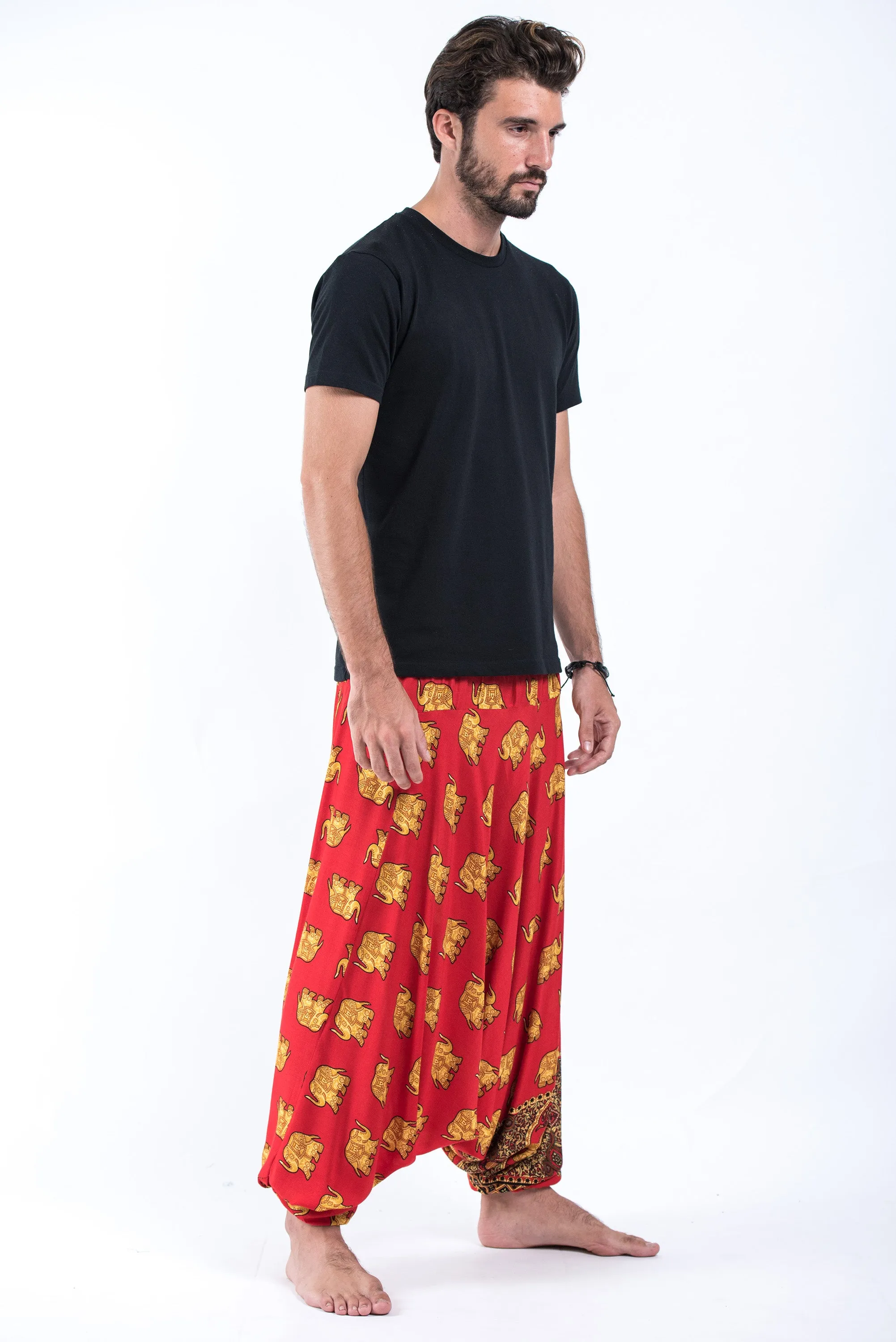 Golden Elephant Drop Crotch Men's Elephant Pants in Red