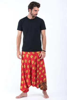 Golden Elephant Drop Crotch Men's Elephant Pants in Red