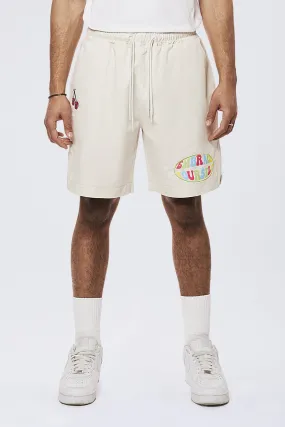 Graphic Heavy Textured Twill Shorts - Chalk