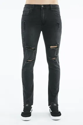 Guys Skinny Black Destroy Wash Jeans