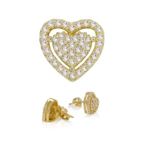 Heart 2 Cubic Zirconia Earrings 14K Gold Filled Silver Hip Hop Studs Ear Piercing Jewelry Women