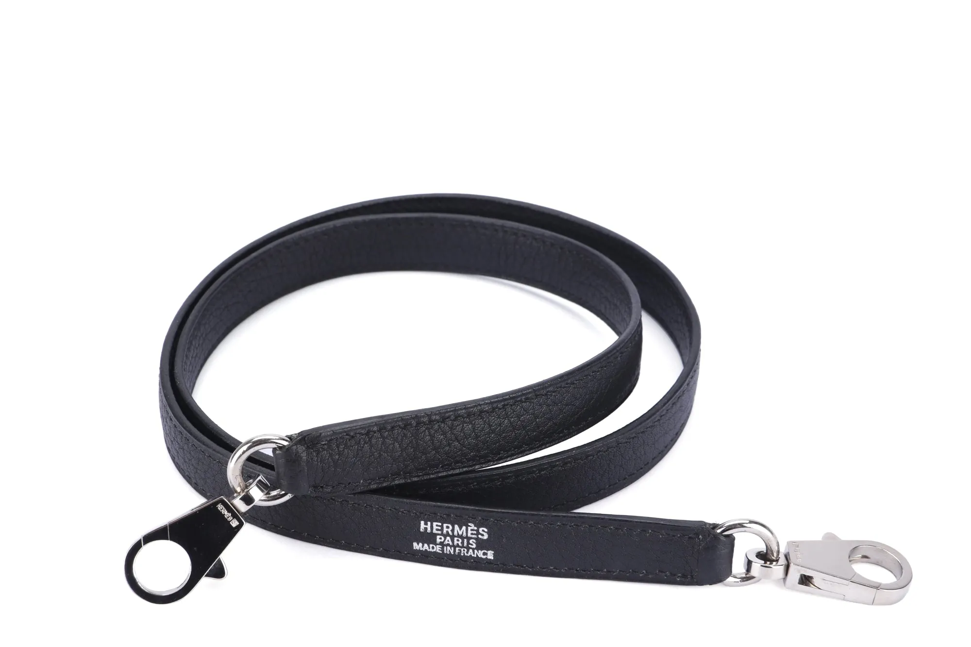 Hermes Black Clemence Leather Strap, Silver Hardware, no Dust Cover