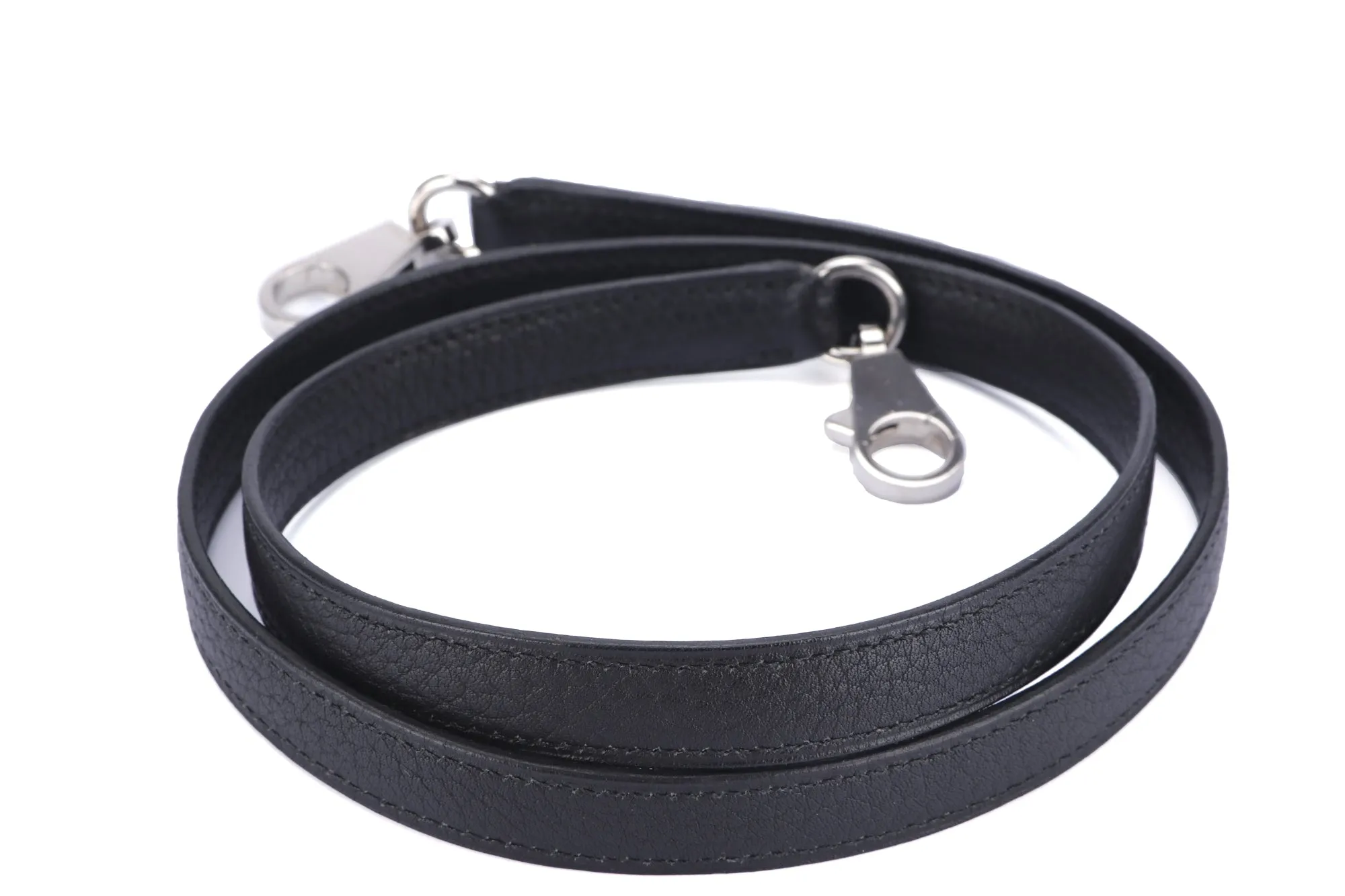 Hermes Black Clemence Leather Strap, Silver Hardware, no Dust Cover