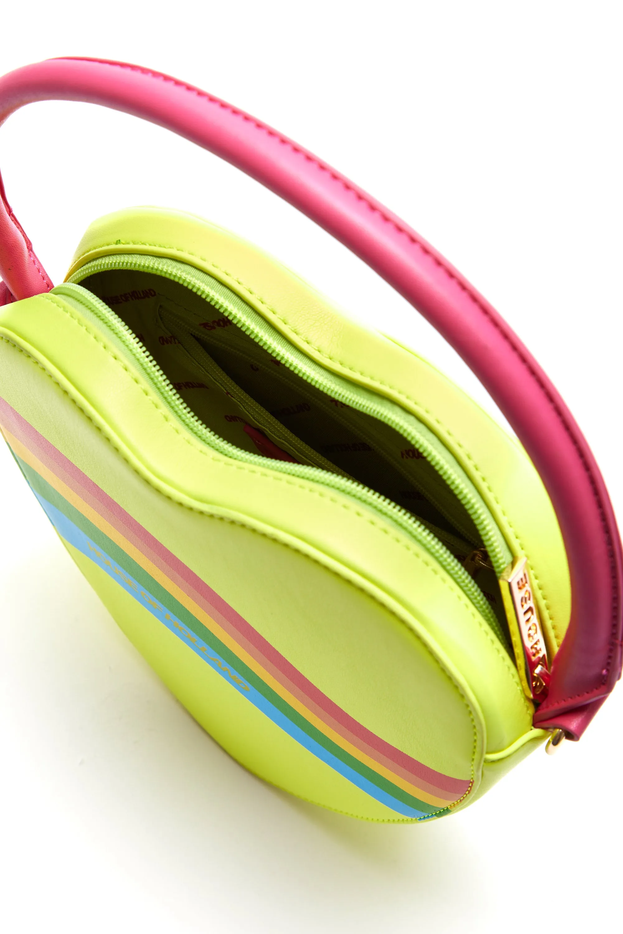 House Of Holland Heart Shape Cross Body Bag In Lime, Pink And Rainbow