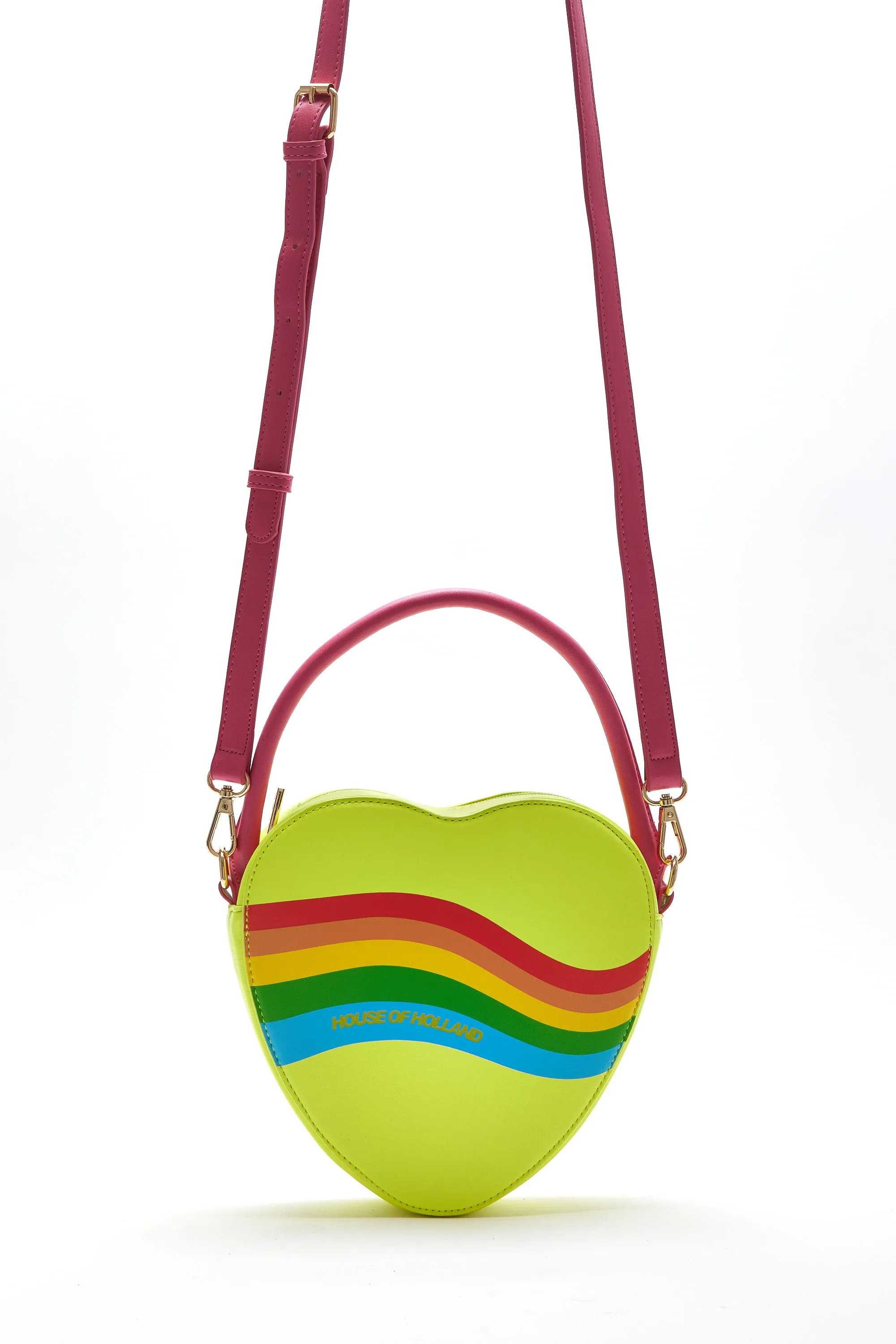 House Of Holland Heart Shape Cross Body Bag In Lime, Pink And Rainbow