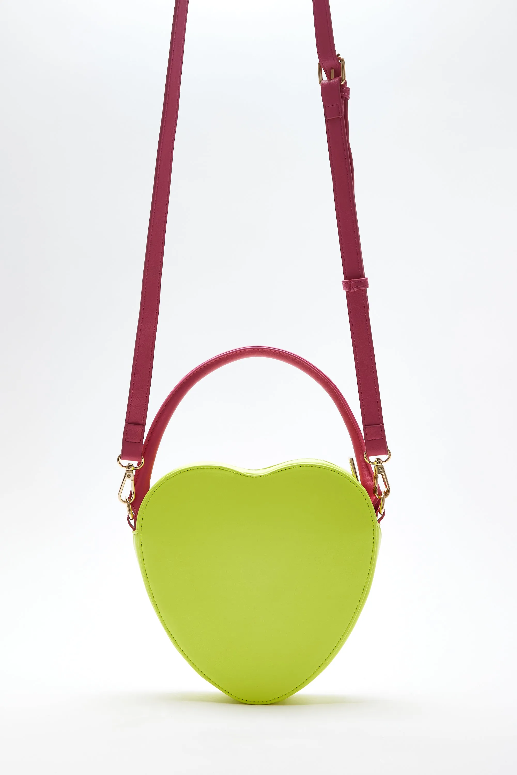 House Of Holland Heart Shape Cross Body Bag In Lime, Pink And Rainbow