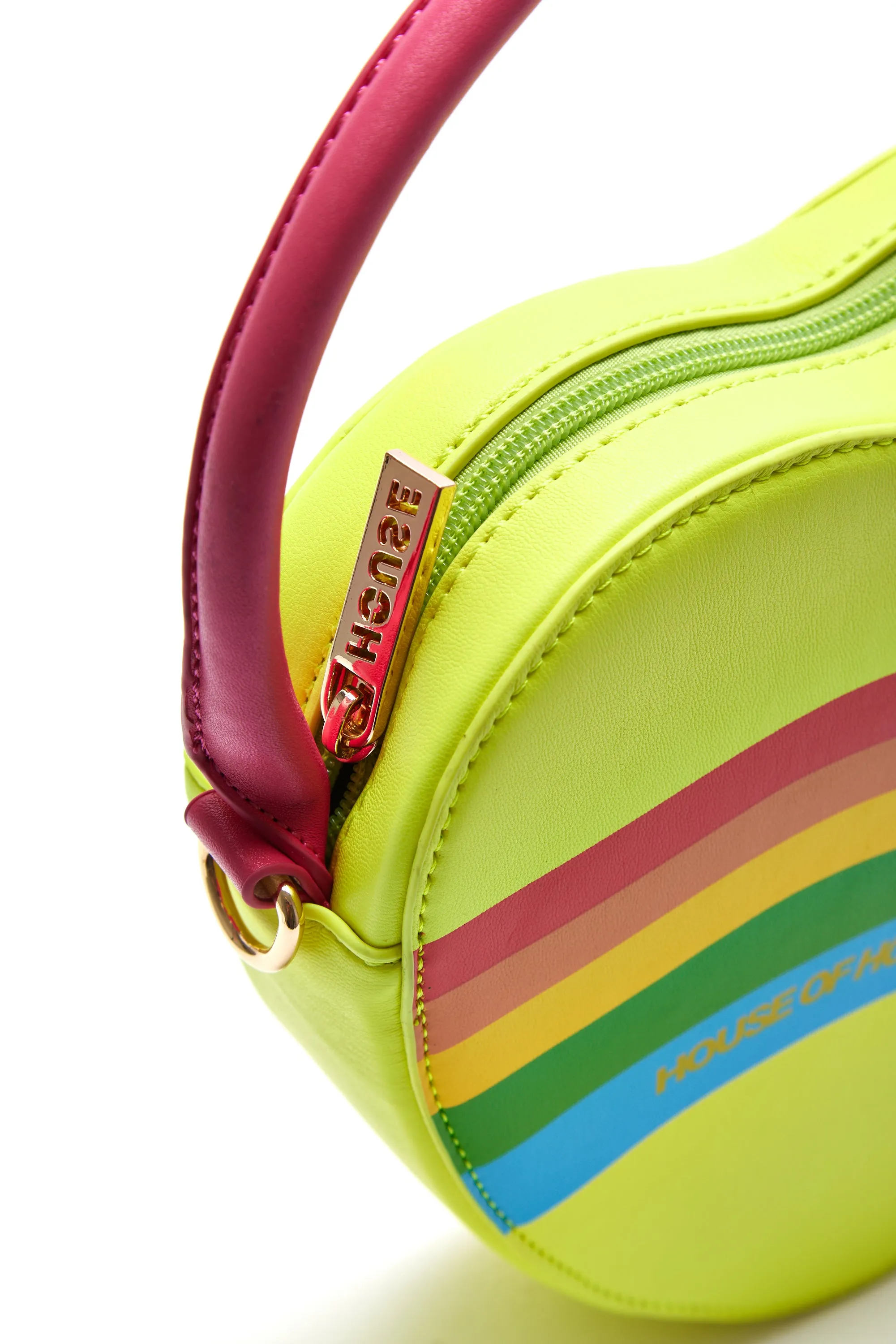 House Of Holland Heart Shape Cross Body Bag In Lime, Pink And Rainbow