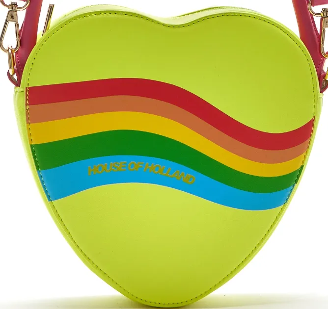 House Of Holland Heart Shape Cross Body Bag In Lime, Pink And Rainbow