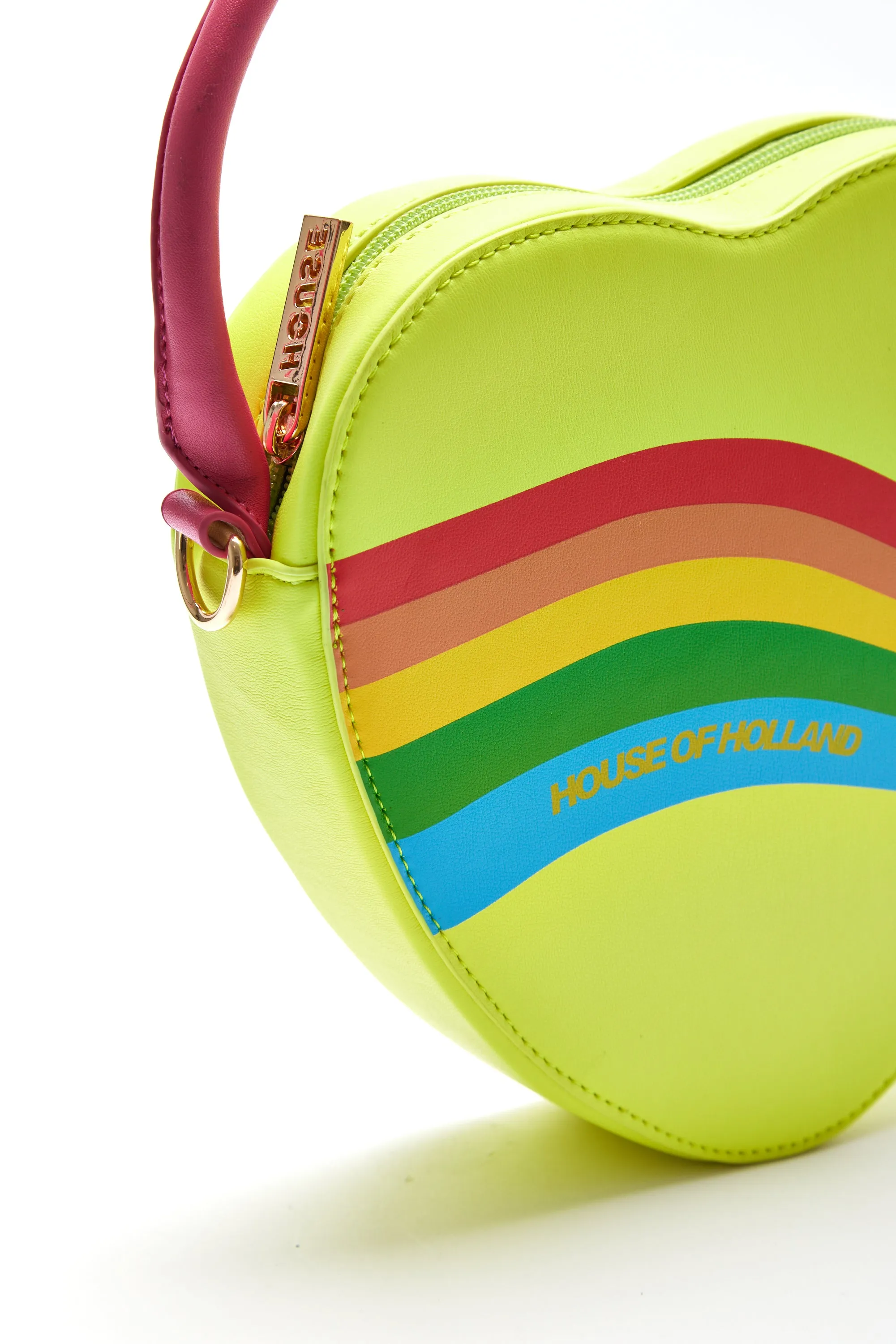 House Of Holland Heart Shape Cross Body Bag In Lime, Pink And Rainbow