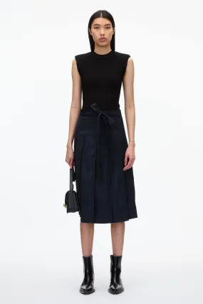 Jacquard Pleated Skirt with Tie Waist