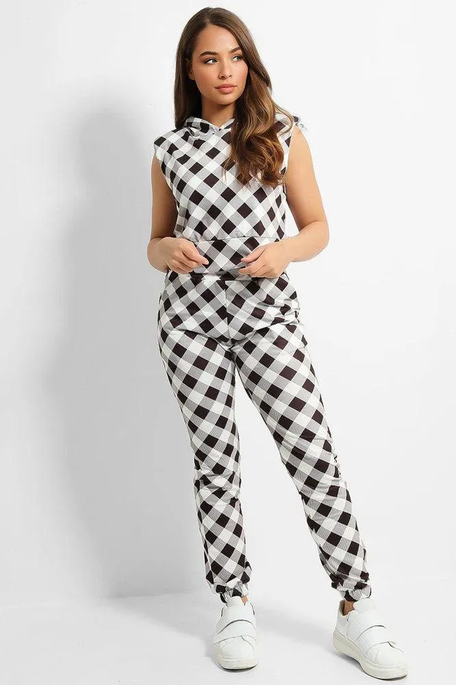 Large Gingham Hooded Sleeveless Set