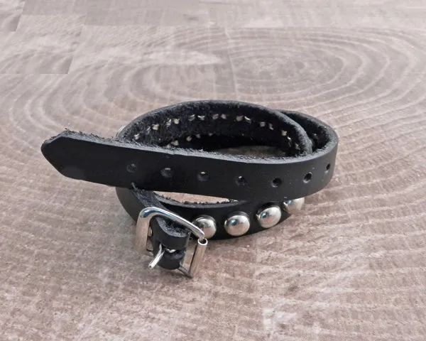 Leather Cuff Bracelet Stud 2 Wrap Buckle Strap