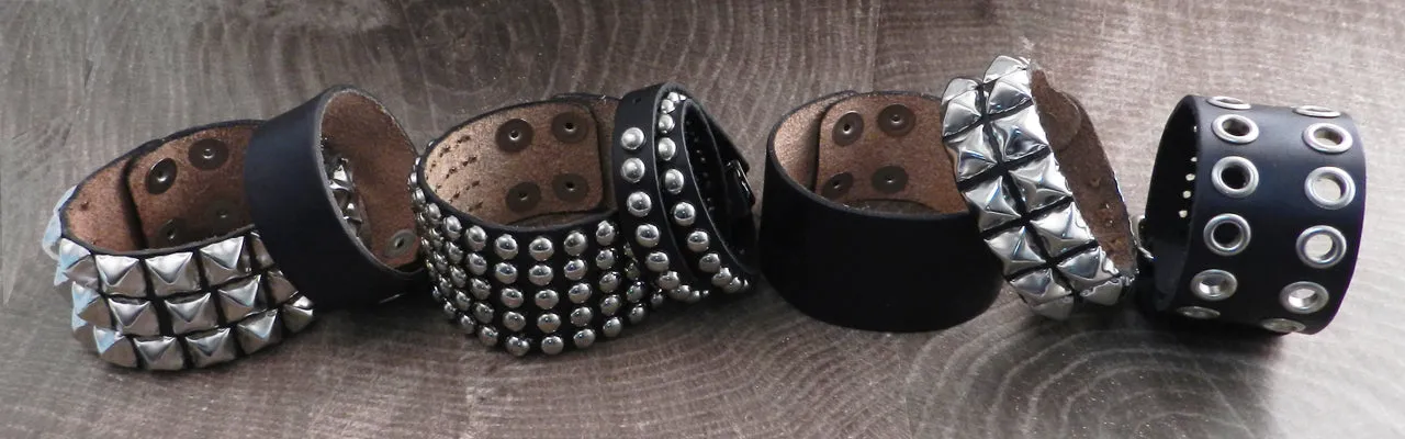 Leather Cuff Bracelet Stud 2 Wrap Buckle Strap