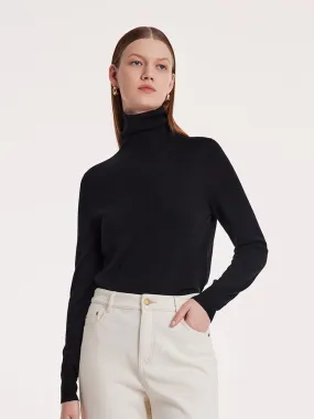 Machine Washable Wool Seamless Turtleneck Women Sweater