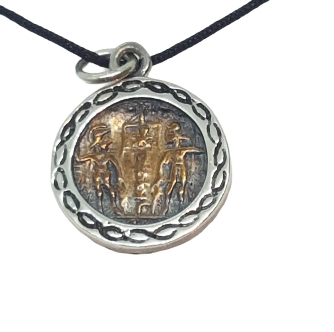 Medallion coin cord or chain necklace in copper and silver