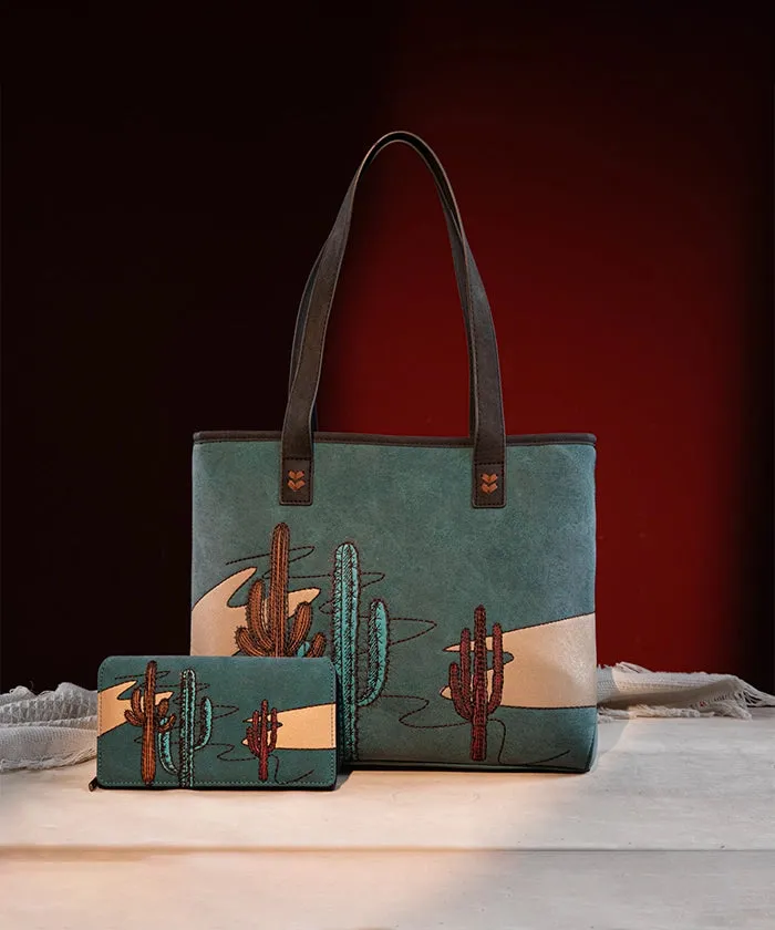 Montana West Cactus Embroidered Tote Bag Set