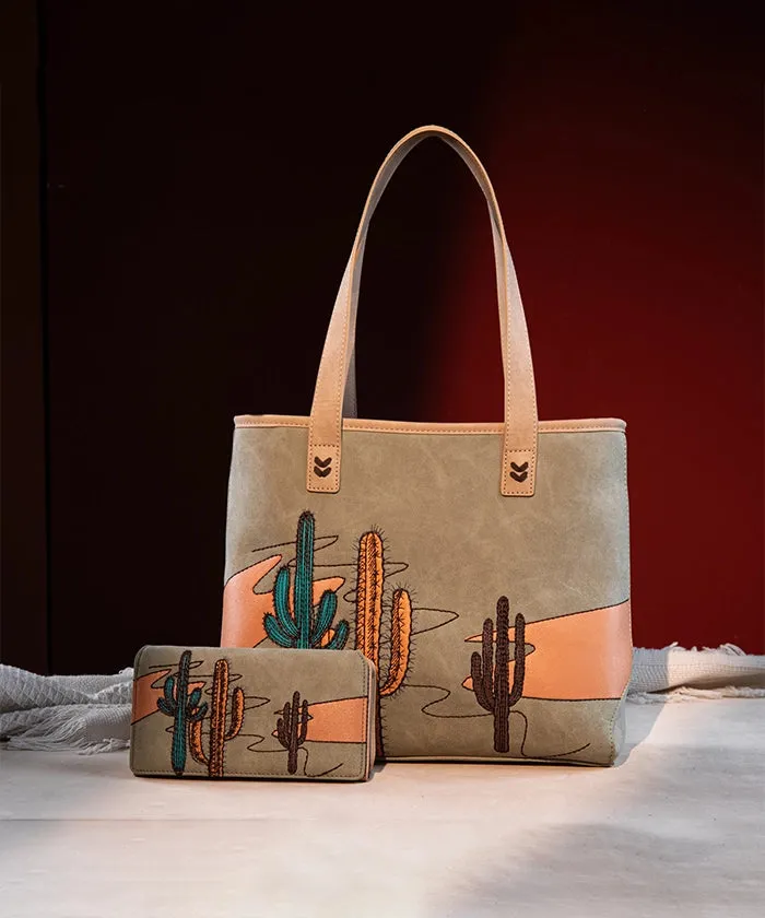 Montana West Cactus Embroidered Tote Bag Set