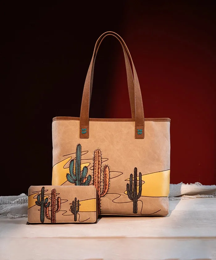 Montana West Cactus Embroidered Tote Bag Set