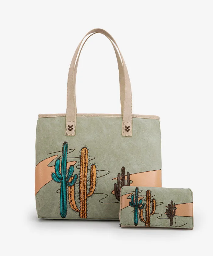 Montana West Cactus Embroidered Tote Bag Set