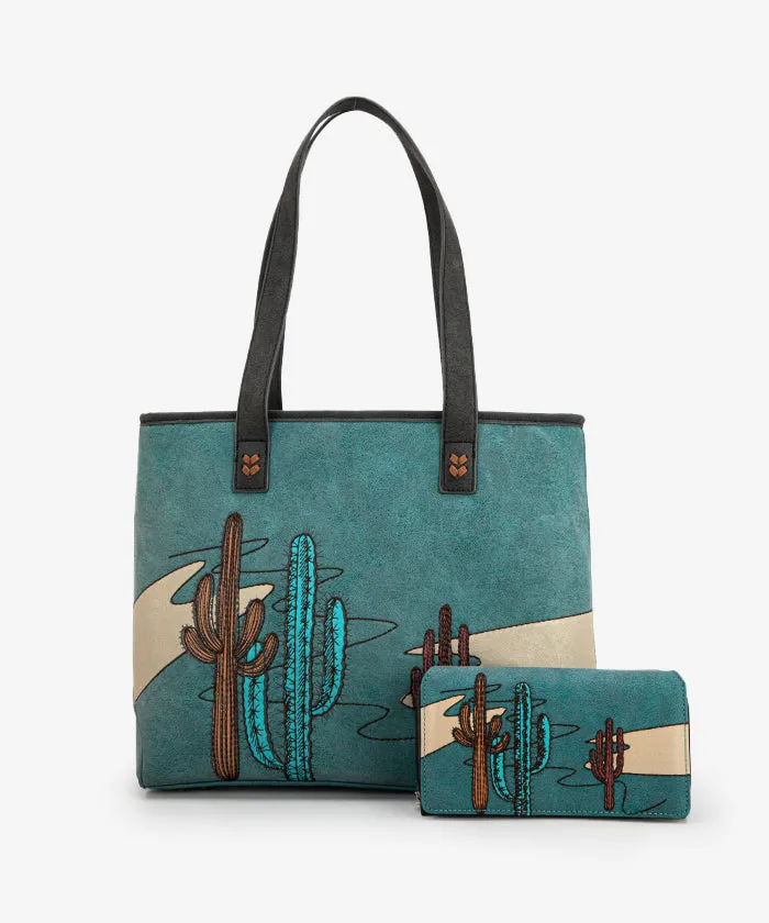 Montana West Cactus Embroidered Tote Bag Set