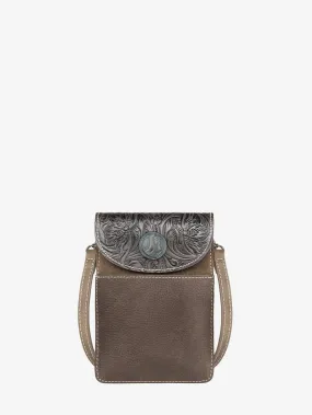 Montana West Floral Tooled Genuine Leather Belt Loop Multi-function Crossbody Phone Holster Pouch