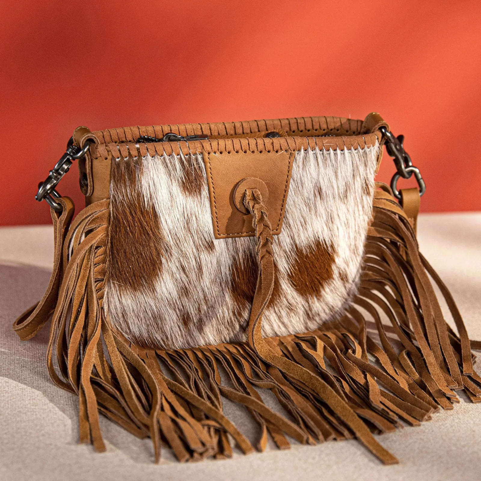 Montana West Genuine Leather Hair-On Fringe Crossbody