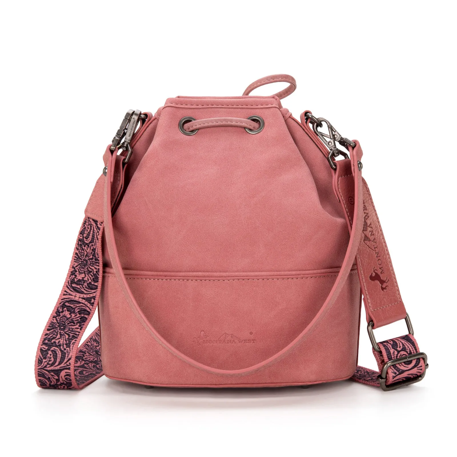 MW1275-8360 Montana West Cowhide Tooled Bucket Shoulder/Crossbody Bag-Pink