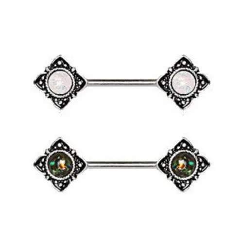 Mystical Flower Nipple Bar with Synthetic Opal