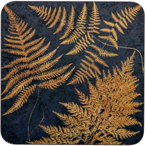 Navy Gilded Ferns Square Art Coasters - Set of 4