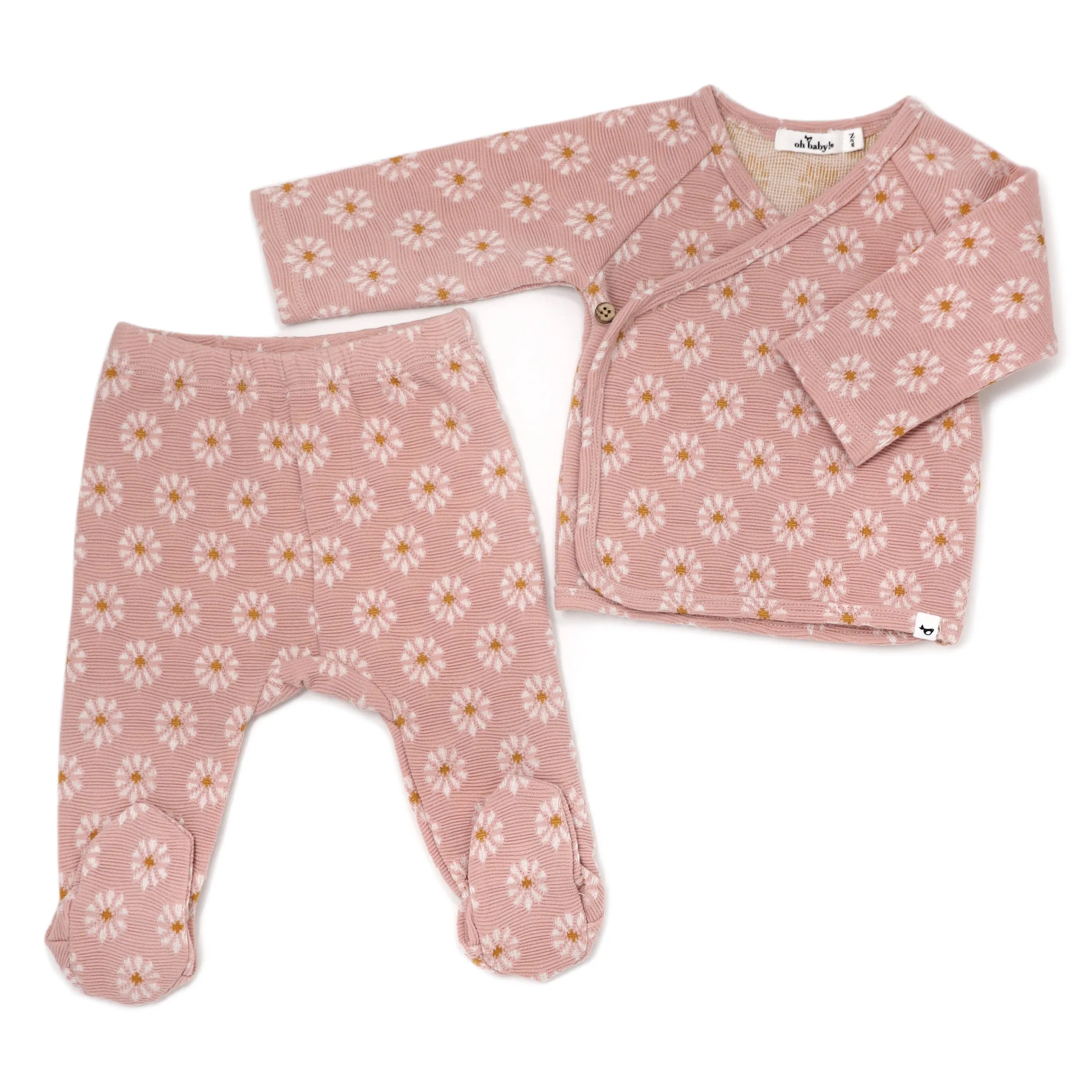 oh baby! Kimono Footie Set Starburst Double Knit - Blush