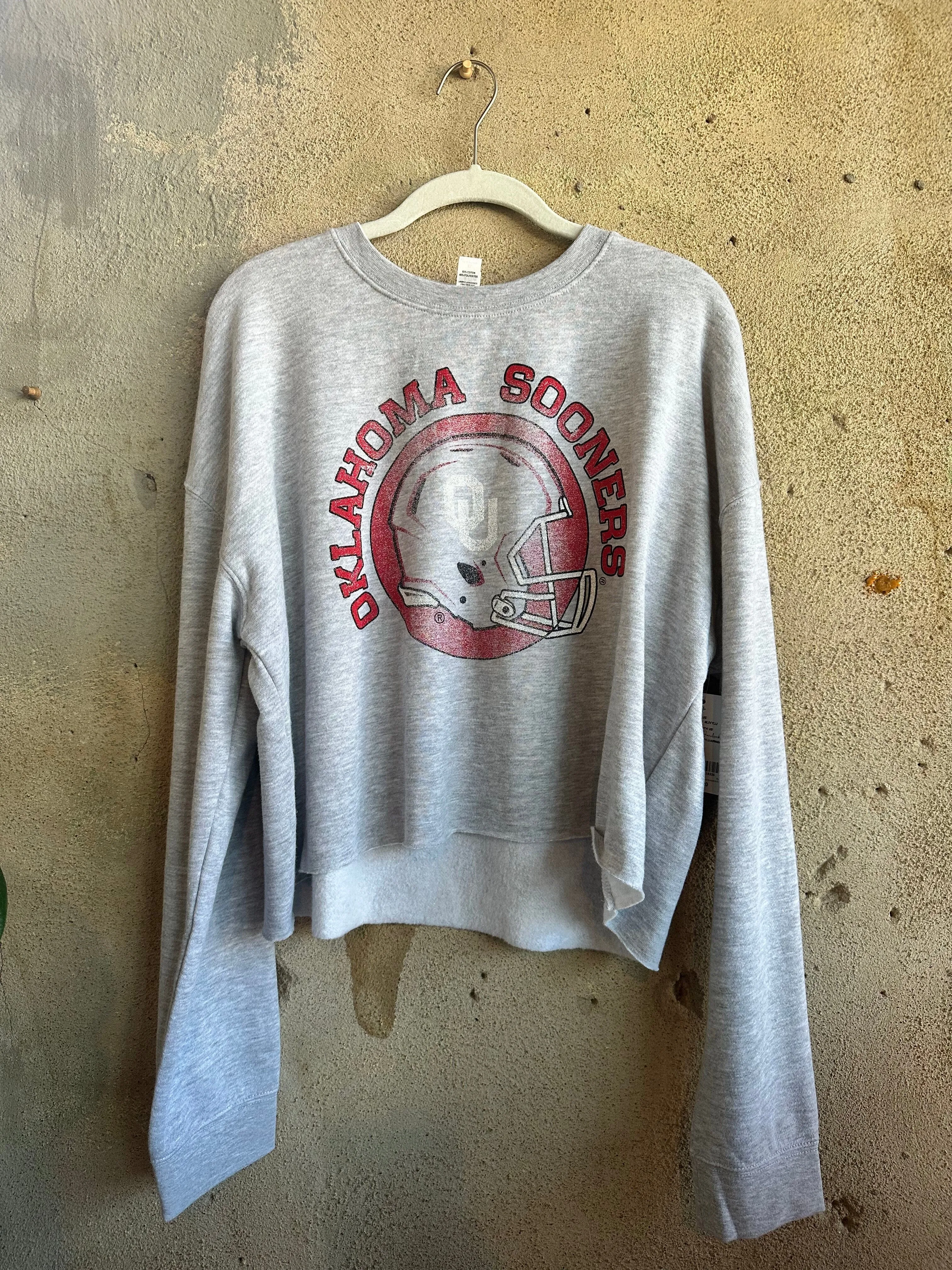 OU Helmet Circle Gray Cropped Sweatshirt