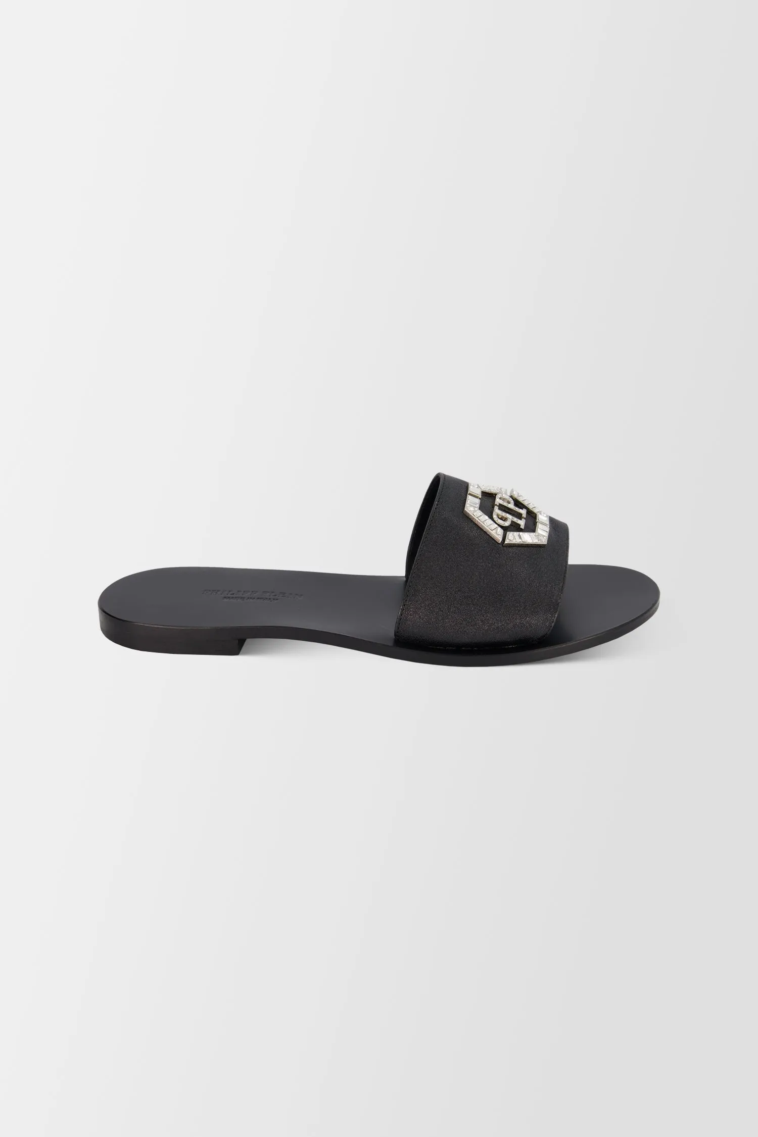 Philipp Plein Black Hexagon Logo Flat Slides