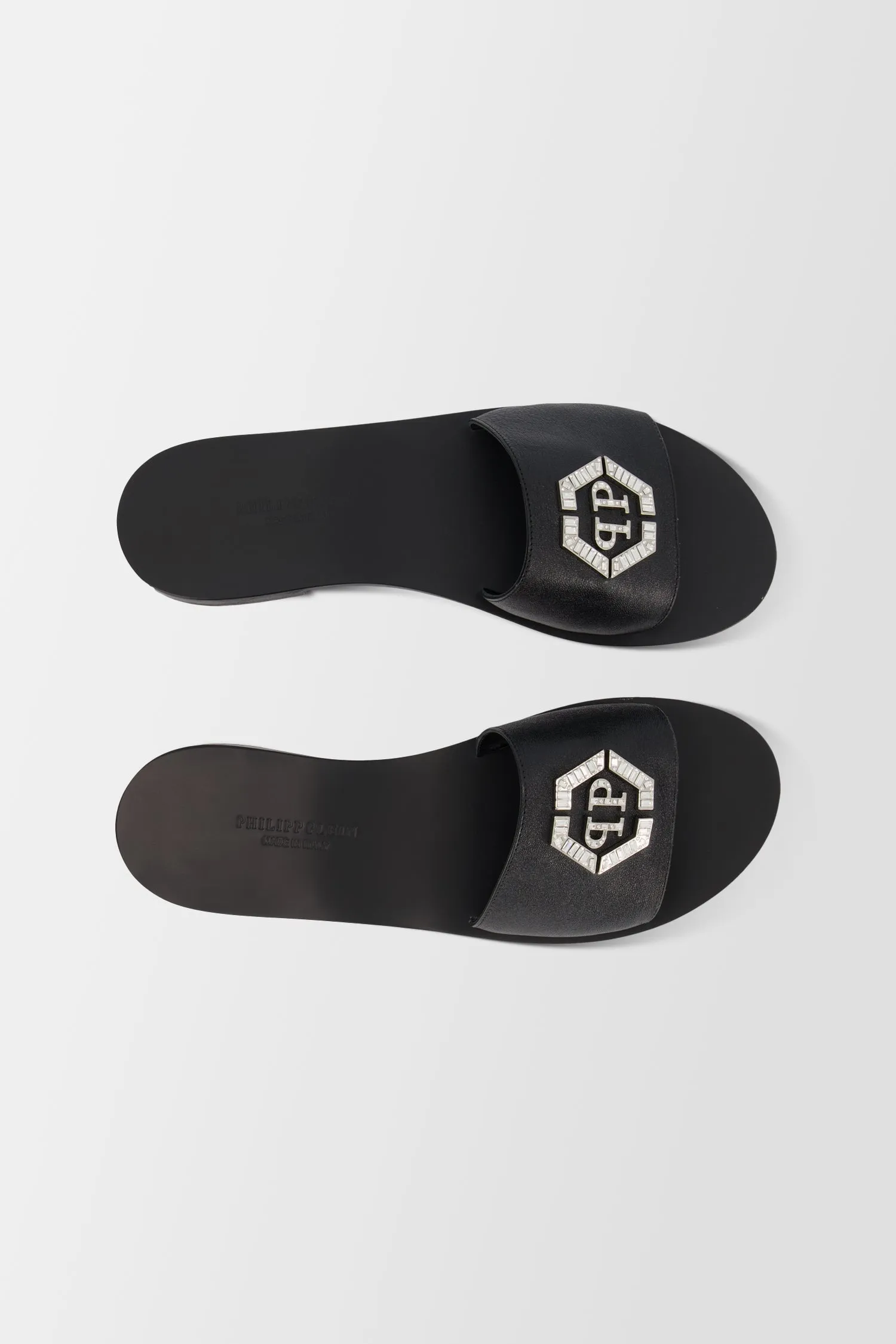 Philipp Plein Black Hexagon Logo Flat Slides