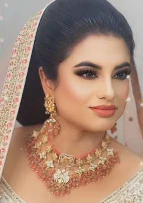 Plated Gold and Orange Bridal Jewellery Set