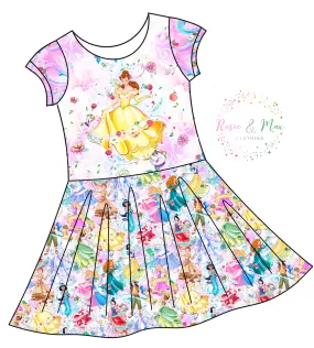 PREORDER - Whimsical Princesses - Isla DRESS w/panel - Beauty Princess