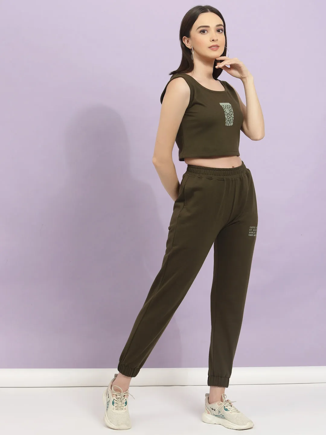 Printed Scoop Neck Crop Top & Joggers Co-Ord Set