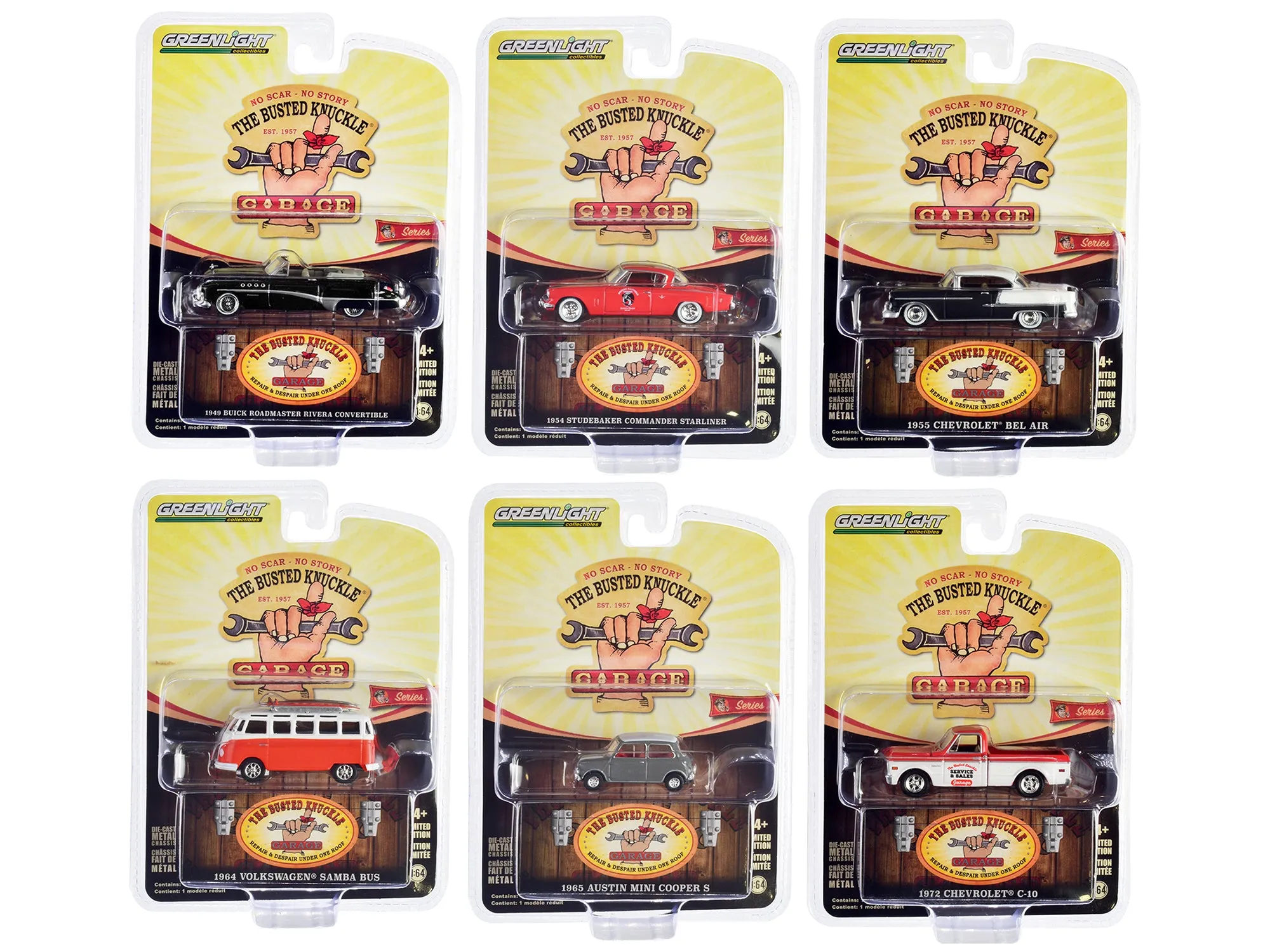 "Busted Knuckle Garage" Series 2 6 piece Set 1/64 Diecast Model Cars by Greenlight