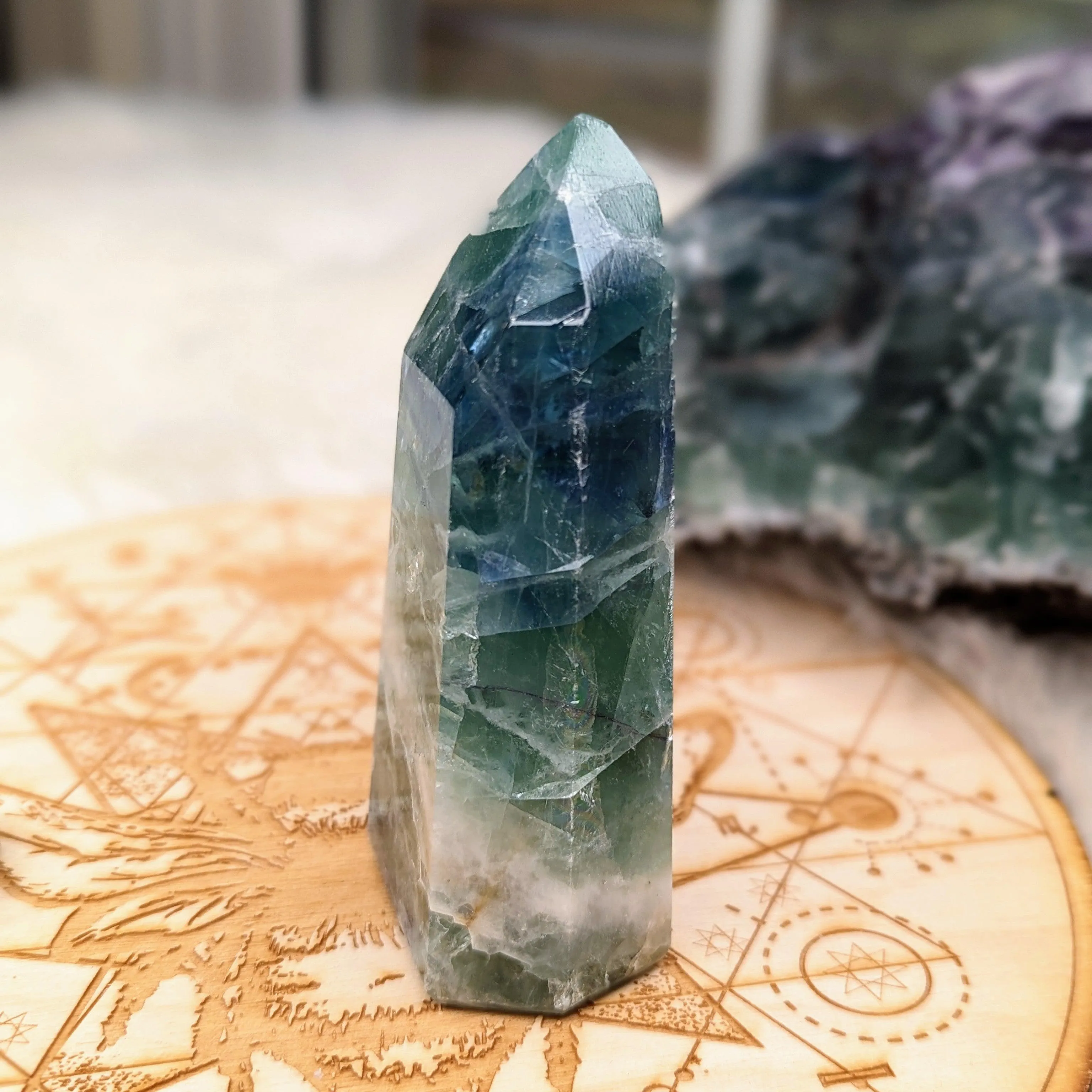 Rainbow Flourite Obelisk Carving ~Energy Generator~  Vibrant Greens and Blues