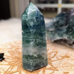 Rainbow Flourite Obelisk Carving ~Energy Generator~  Vibrant Greens and Blues