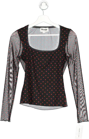 Rouje Black Polka Dot Sheer Long Sleeve Top UK 8