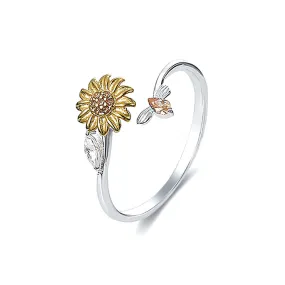 S925 Silver Yellow Small Daisy Open Plain Ring