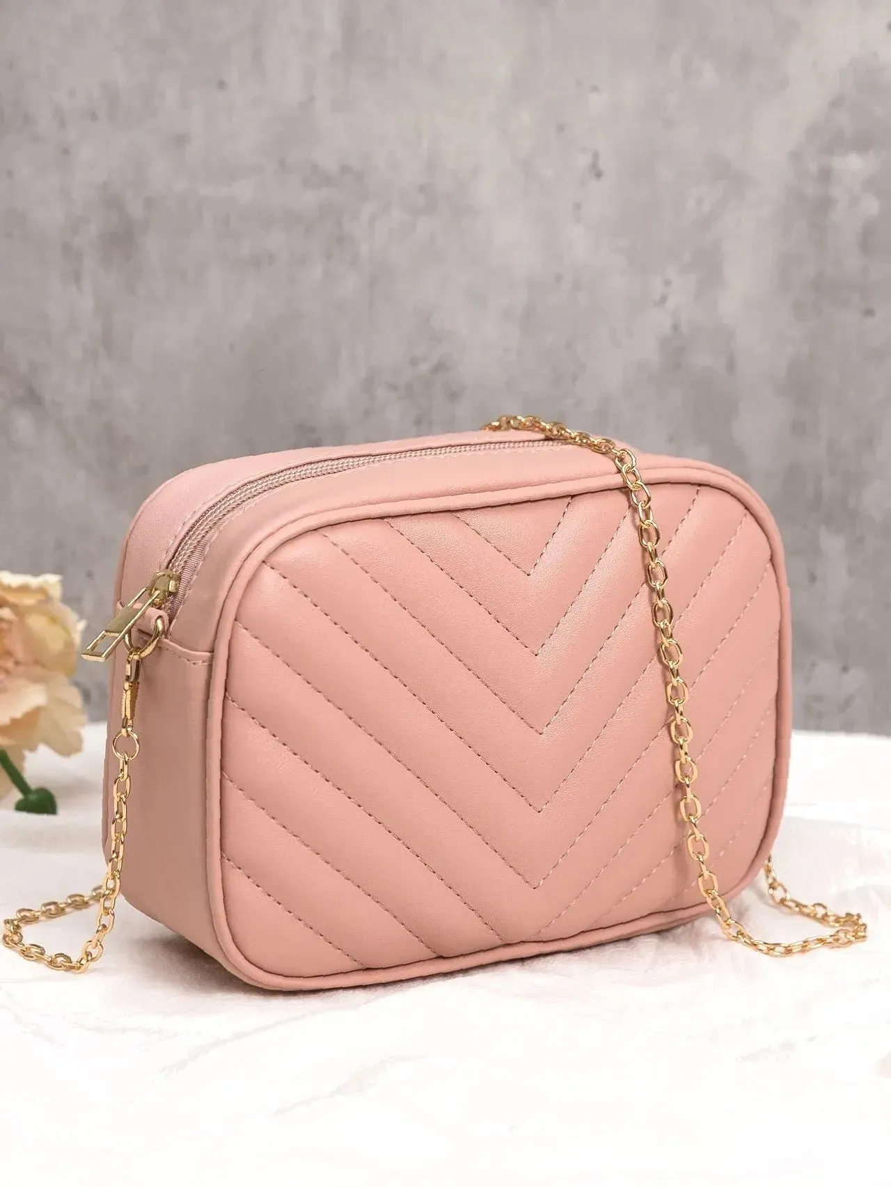 Shein Inspired - Chevron Crossbody Bag ~ Pink